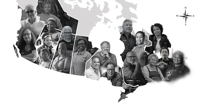 Portraits réunis dans une carte du Canada — Fibres noires